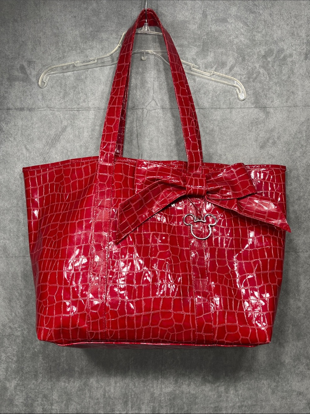 Disney Parks Red Croc Embossed Mickey Bow Tote Bag Disneyland WDW